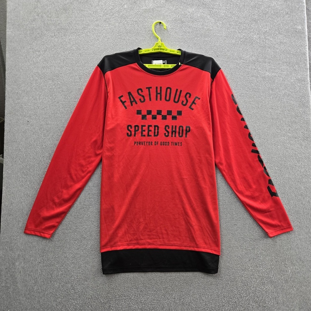 Fasthouse Men Shirt XL Red Graphic Speed Shop Activewear Grunge Logo Long Sleeve